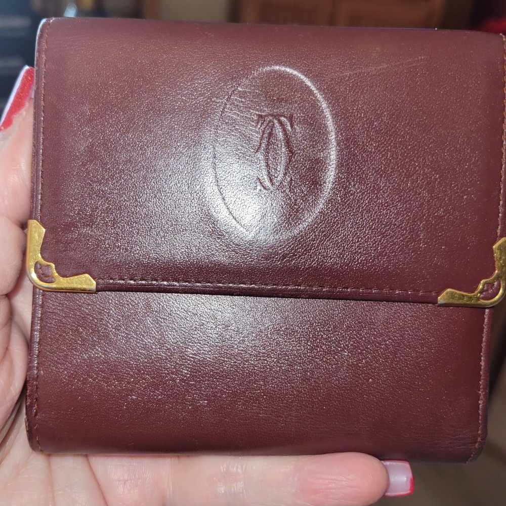 Cartier Traditional Wine Colored Wallet with Gold Details